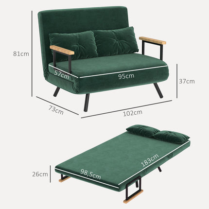 Schlafsofa mit verstellbarer Rückenlehne, grüner Stoff
