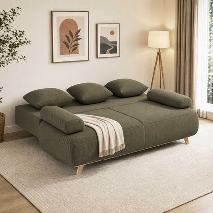 Convertible Sofa Bed with Storage, Dark Green Cord Fabric