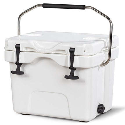 Chladicí box s objemem 15 L, s rukojetí, výpustí a 2 držáky na nápoje, bílý