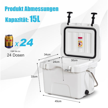 Chladicí box s objemem 15 L, s rukojetí, výpustí a 2 držáky na nápoje, bílý