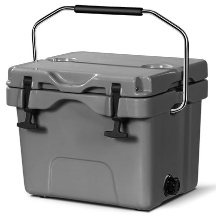 Chladicí box s objemem 15 litrů, s rukojetí, výpustí a 2 držáky na kelímky, šedý