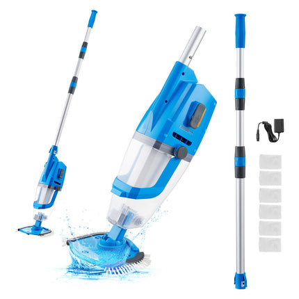 Cordless Pool Vacuum, 26 GPM, Rechargeable, 4.7 Ft Pole