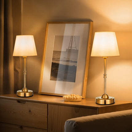 Cordless Table Lamp 2-Pack, Rechargeable, Fabric Shade