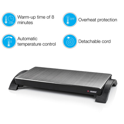 Cordless Warming Plate 1000W with Up to 60 Min Keep-Warm, 20 x 40 cm