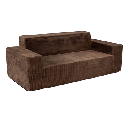 Corduroy 3-Seater Sofa with High Back and Wide Arms, Brown