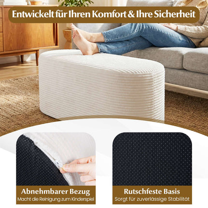 Corduroy Ottoman Bench, 120 cm, Beige, High-Density Foam