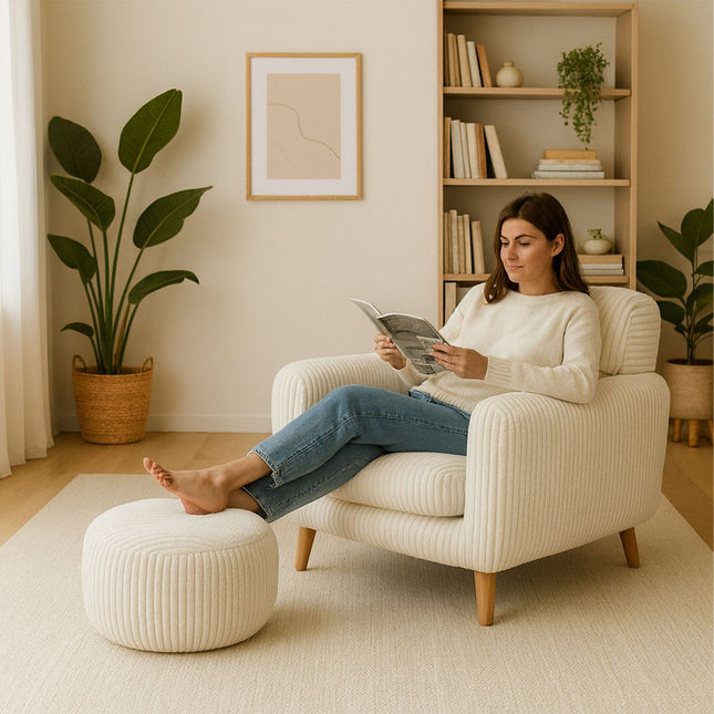 Corduroy Pouf - Rond Vloerkussen, Boho Stijl