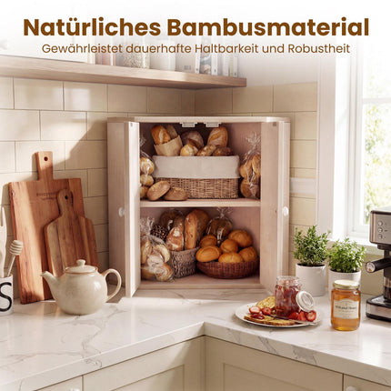 Eck-Bambus-Brotkasten mit verstellbarem Regal & 2 Türen