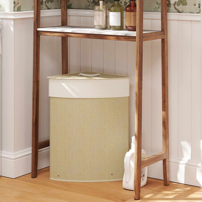 Corner Bamboo Laundry Hamper With Lid, 55L, Cream