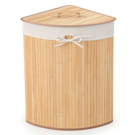 Corner Bamboo Laundry Hamper With Lid, Removable Liner, 15 Gal