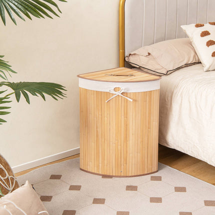 Corner Bamboo Laundry Hamper With Lid, Removable Liner, 15 Gal