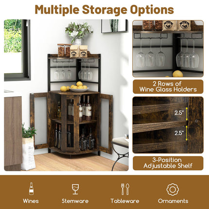 Corner Bar Cabinet With Glass Holder, Adjustable Shelf