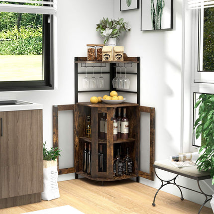 Corner Bar Cabinet With Glass Holder, Adjustable Shelf