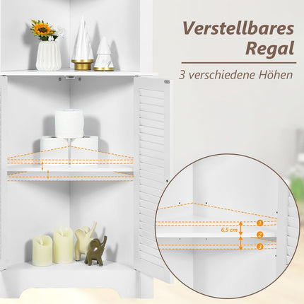 Corner Bathroom Cabinet with 3 Open Shelves & 2 Louvered Doors