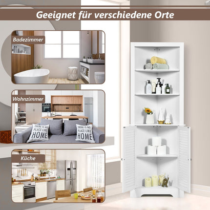 Corner Bathroom Cabinet with 3 Open Shelves & 2 Louvered Doors