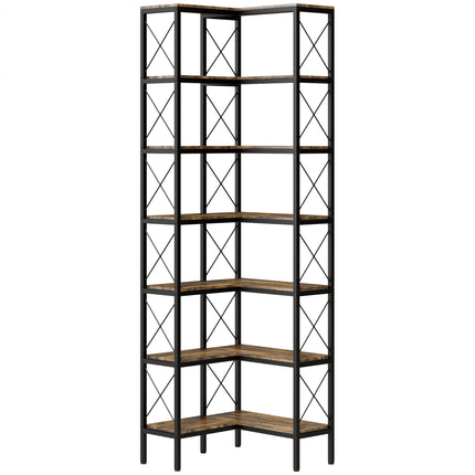 Rohový regál, 6patrový do L, kovový rám, 200 cm