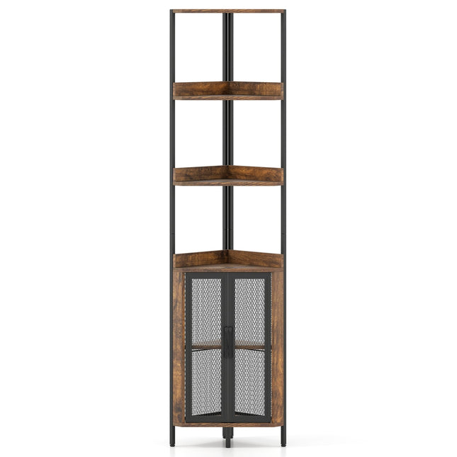 Rohový regál se skříňkou a kovovým rámem, 170 cm