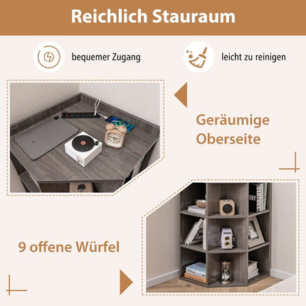 Rohový regál s nabíjecí stanicí, 9 polic, šedá