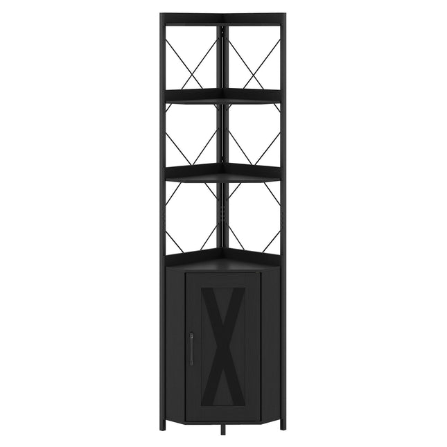 Hoekboekenkast met opbergruimte, 5 planken, zwart, 180 cm