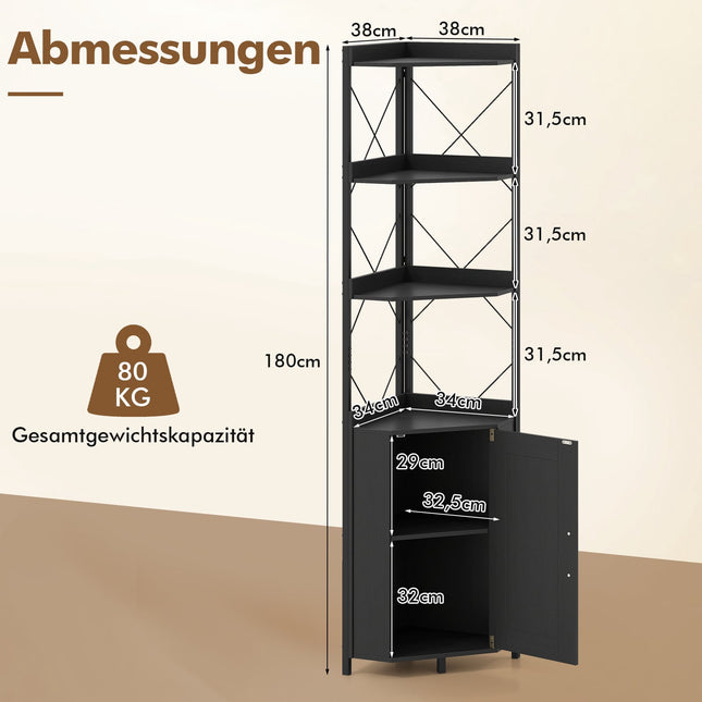 Hoekboekenkast met opbergruimte, 5 planken, zwart, 180 cm