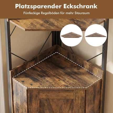Rohový regál s úložným prostorem, 5patrový, rustikální hnědá, 180 cm