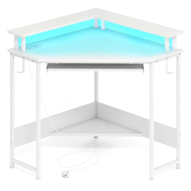 Hoekbureau met oplaadstation, ledverlichting en monitorstandaard