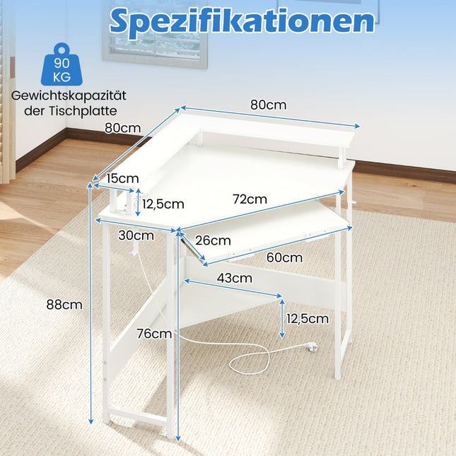 Hoekbureau met oplaadstation, ledverlichting en monitorstandaard