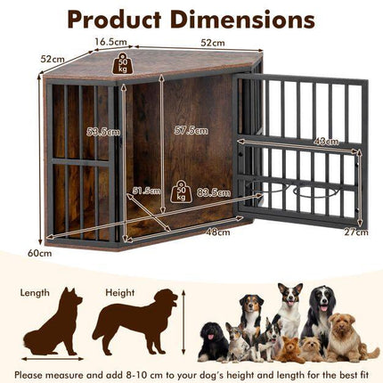 Corner Dog Crate & TV Stand with Adjustable Bowl Rack
