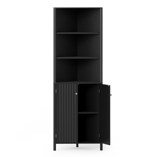 Hoekkeukenkast, 2 deuren en 5 planken, zwart, 173 cm