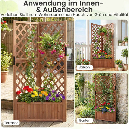 Corner Planter with Trellis, Drainage Holes, 55x55x140 cm