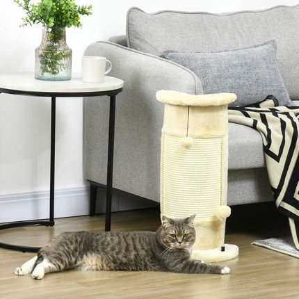 Škrabadlo pro kočky s míčkem - 58 cm sisal, krémově bílá