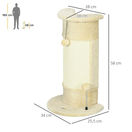 Škrabadlo pro kočky s míčkem - 58 cm sisal, krémově bílá