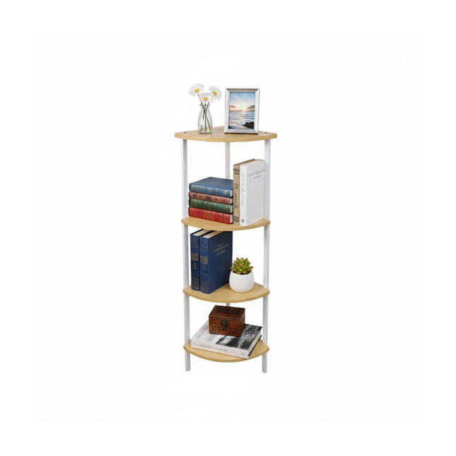 Hoekplank, 5 planken, metalen frame, houten afwerking