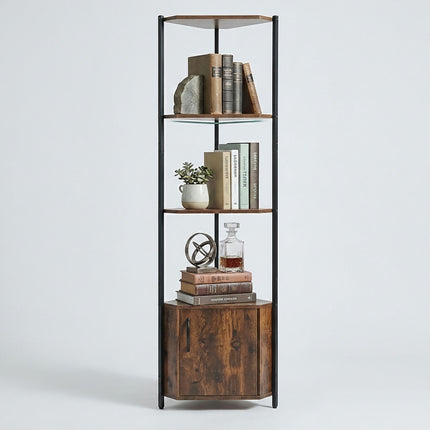 Corner Shelf Unit with 5 Shelves & Cupboard - Brown