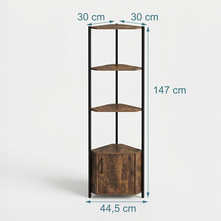 Corner Shelf Unit with 5 Shelves & Cupboard - Brown