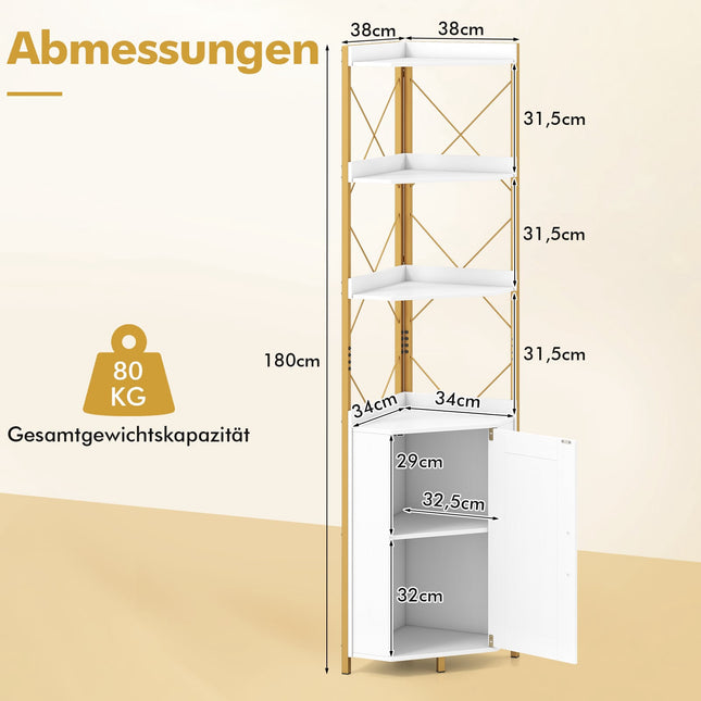 Hoekplank met opbergruimte, 180 cm, 5 lagen, wit