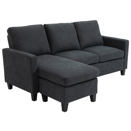 Dark gray reversible L-shaped fabric sofa with chaise longue
