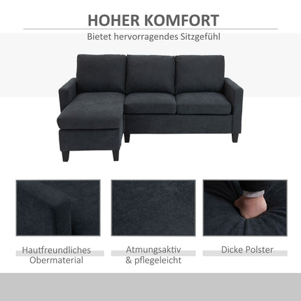 Dark gray reversible L-shaped fabric sofa with chaise longue