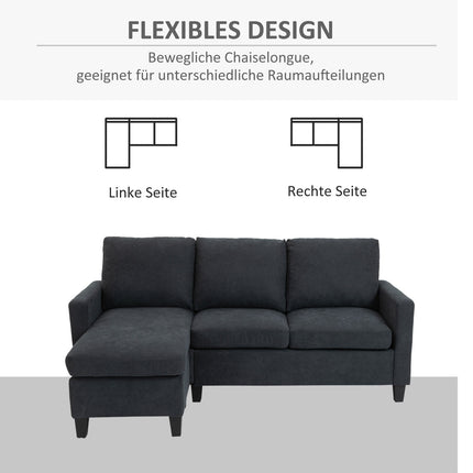 Dark gray reversible L-shaped fabric sofa with chaise longue