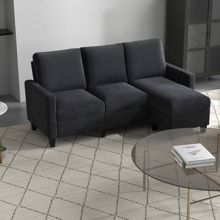Dark gray reversible L-shaped fabric sofa with chaise longue