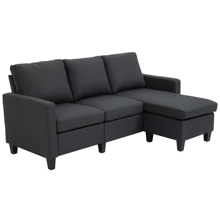 Tmavě šedá rohová pohovka do L ze lnu s lenoškou, 197cm