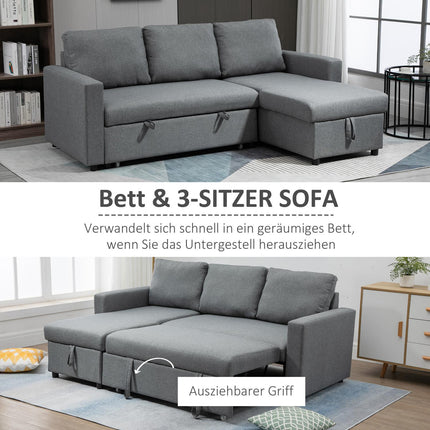 Corner sofa bed, Storage, L-Shape, Linen Touch, Light grey