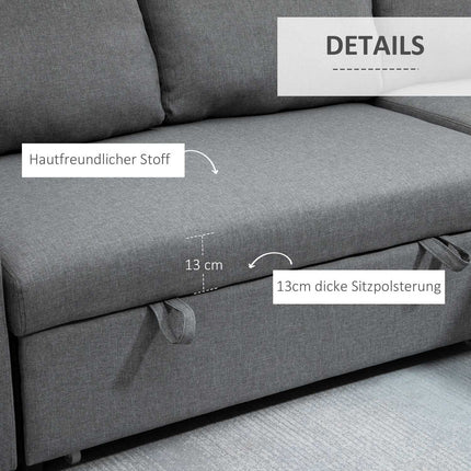 Corner sofa bed, Storage, L-Shape, Linen Touch, Light grey