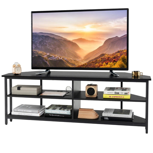 TV-hoekkast met oplaadstation en planken TV-lowboard voor tv's tot 65 inch TV-kast zwart