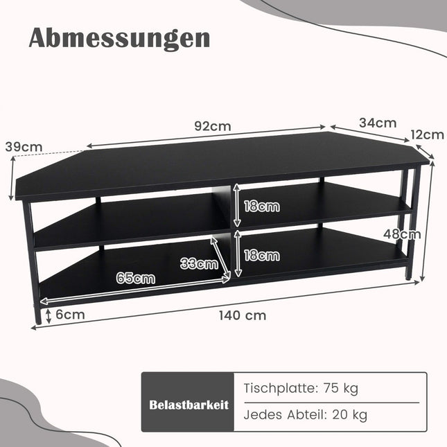 TV-hoekkast met oplaadstation en planken TV-lowboard voor tv's tot 65 inch TV-kast zwart