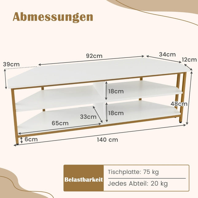 TV-hoekkast met oplaadstation en planken TV-lowboard voor tv's tot 65 inch TV-kast wit