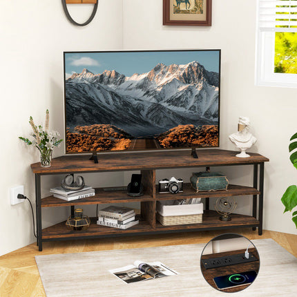 Rohový TV stolek pro televize do 65 palců, USB-C, zásuvky