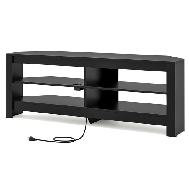 TV-hoekkast met oplaadstation en 4 planken voor tv's tot 65 inch TV-lowboard TV-kast zwart