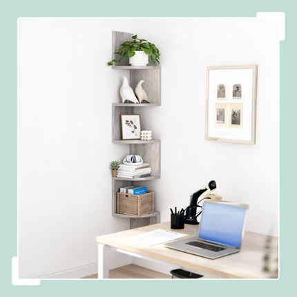 Corner Wall Shelf, 5 Tiers, Zigzag Design