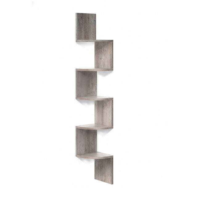 Rohová nástěnná police, 5 pater, cikcak design